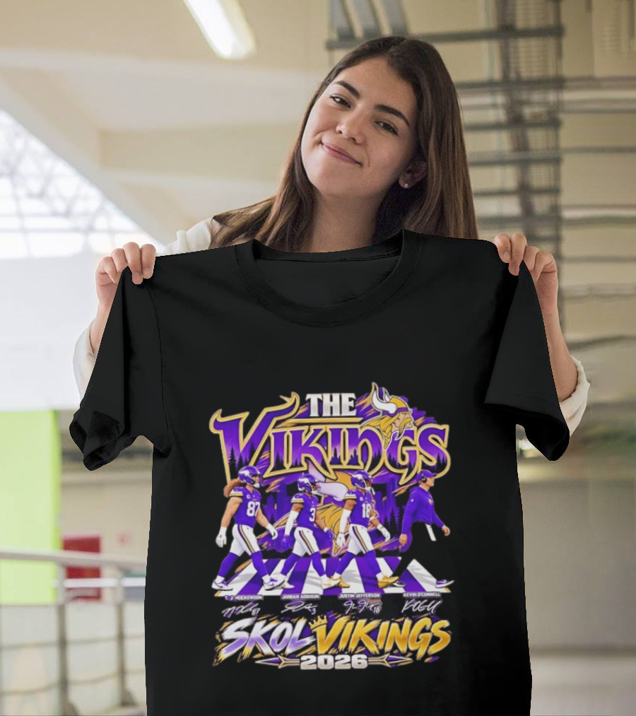 Minnesota Vikings Skol Vikings Abbey Road 2026 T. J. Hockenson Justin Jefferson Kevin O'Connell T-Shirt