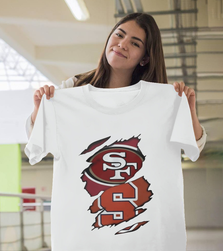 San Francisco 49ers SF Syracuse Orange S Ripped Logos T-Shirt