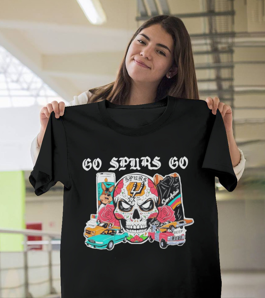 Day Of The Dead Spurs Skull San Antonio Go Spurs Go Texas Cars T-Shirt