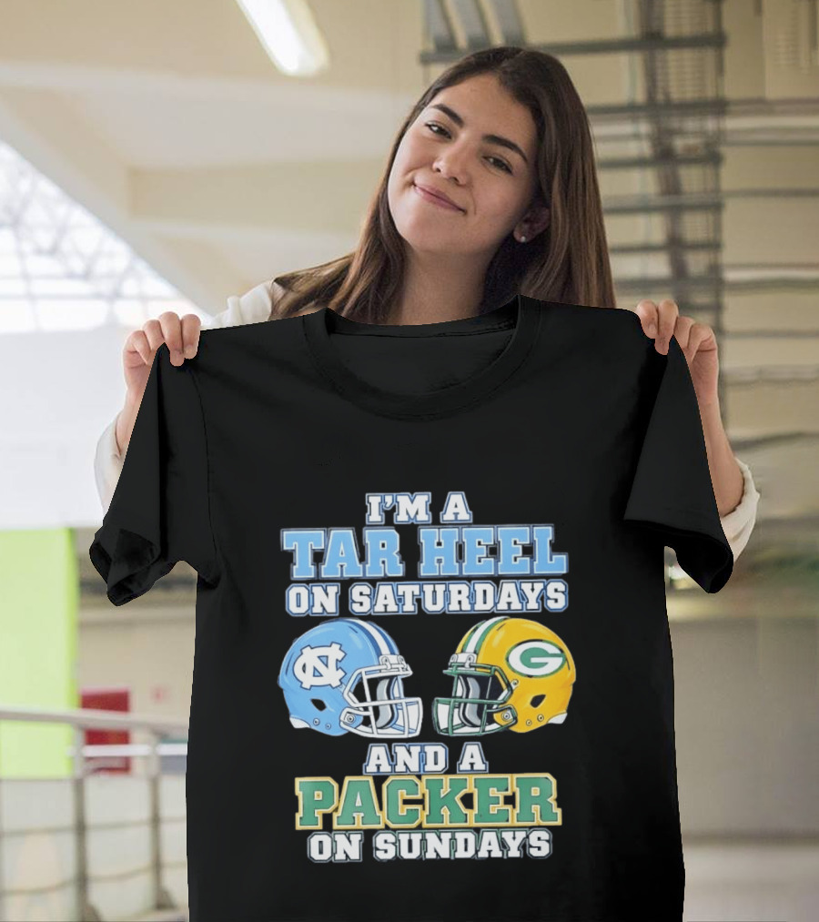 I'm A Tar Heel On Saturdays And Packer On Sundays NC UNC Football Helmet Fan Gear T-Shirt