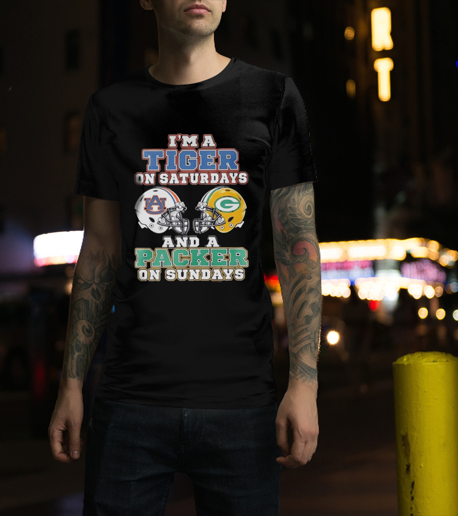 Auburn Tigers Saturdays Green Bay Packers Sundays Football Helmets T-Shirt
