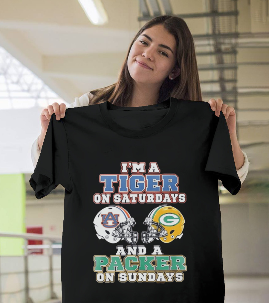Auburn Tigers Saturdays Green Bay Packers Sundays Football Helmets T-Shirt