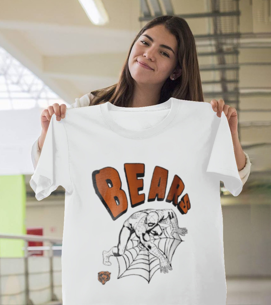 Chicago Bears Spider Man Crouching On Web With Bears T-Shirt