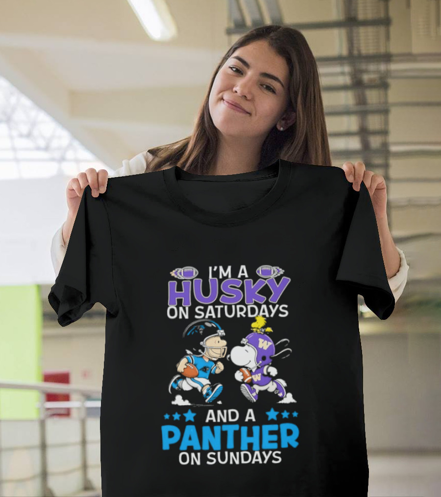 I'm A Husky On Saturdays And A Panther On Sundays Snoopy And Charlie Brown Football Enthusiasts T-Shirt