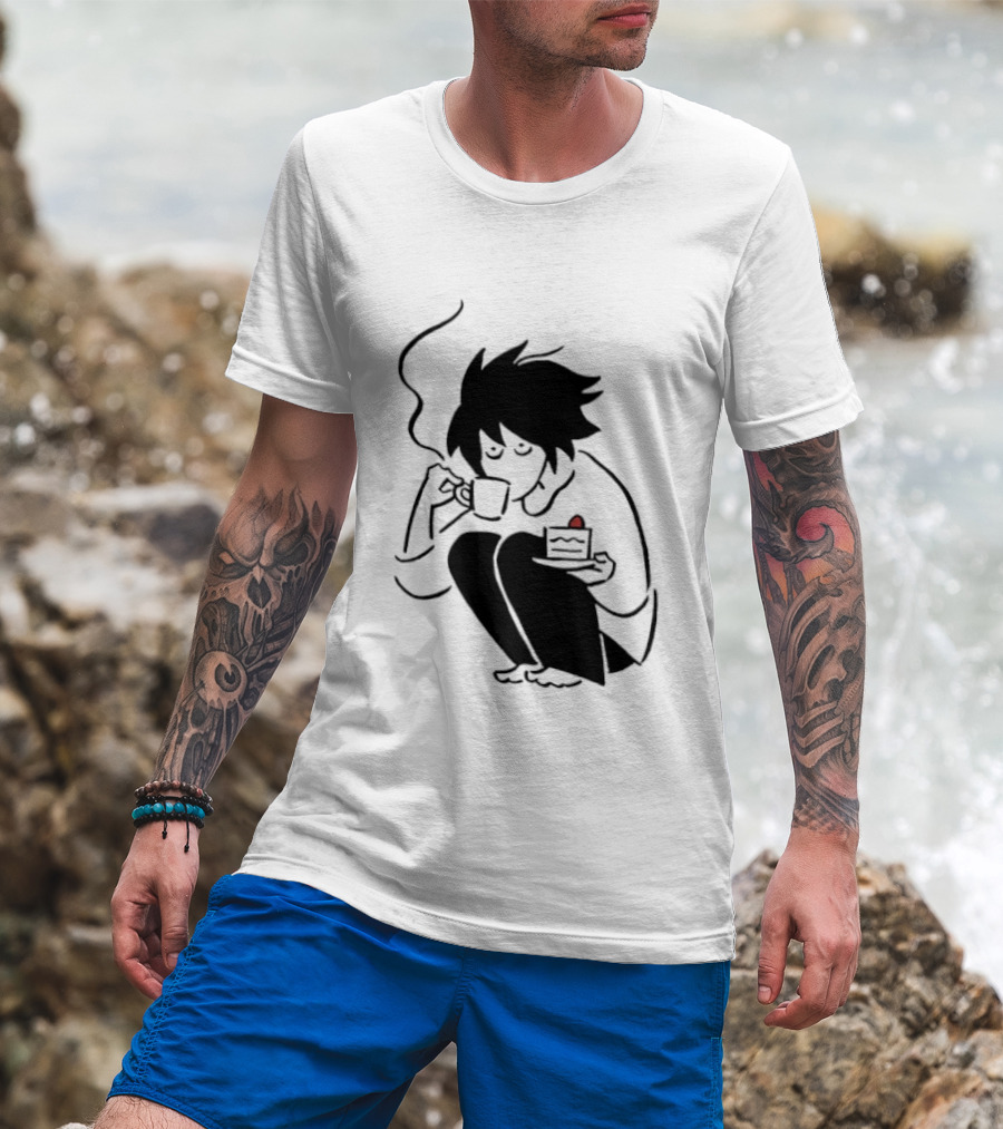Death Note L Coffee And Strawberry Cake Scene T-Shirt
