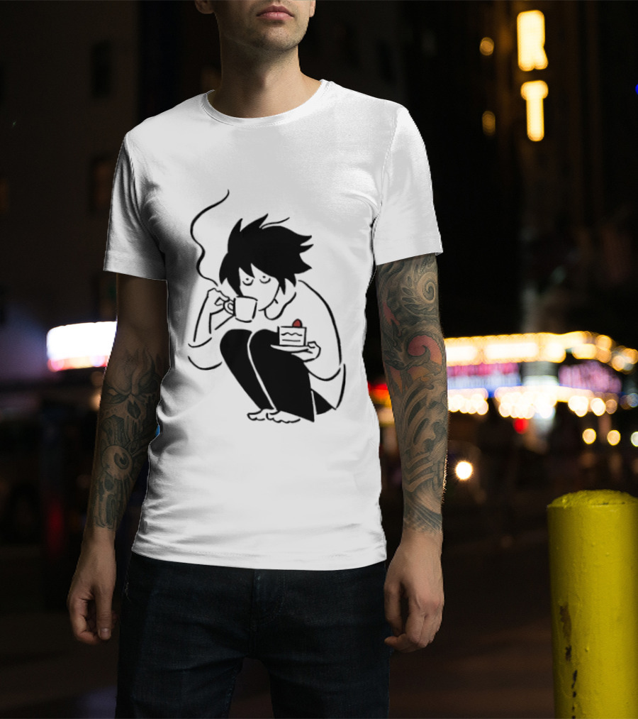 Death Note L Coffee And Strawberry Cake Scene T-Shirt