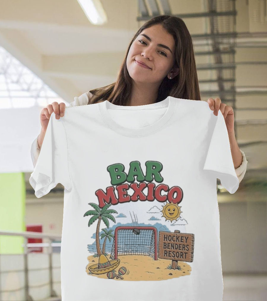 Bar Mexico Hockey Benders Resort Beach Fun With Palm Trees And Sombrero T-Shirt