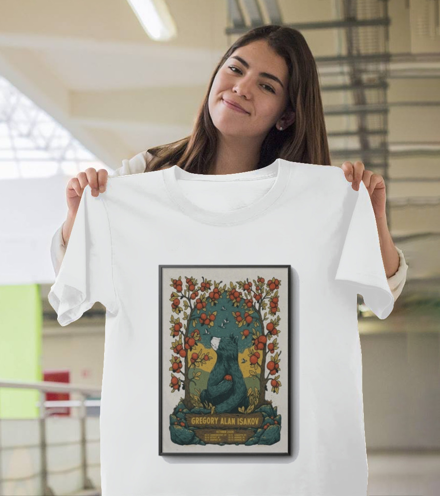 Gregory Alan Isakov October 2026 Show With Bear And Red Flowers T-Shirt