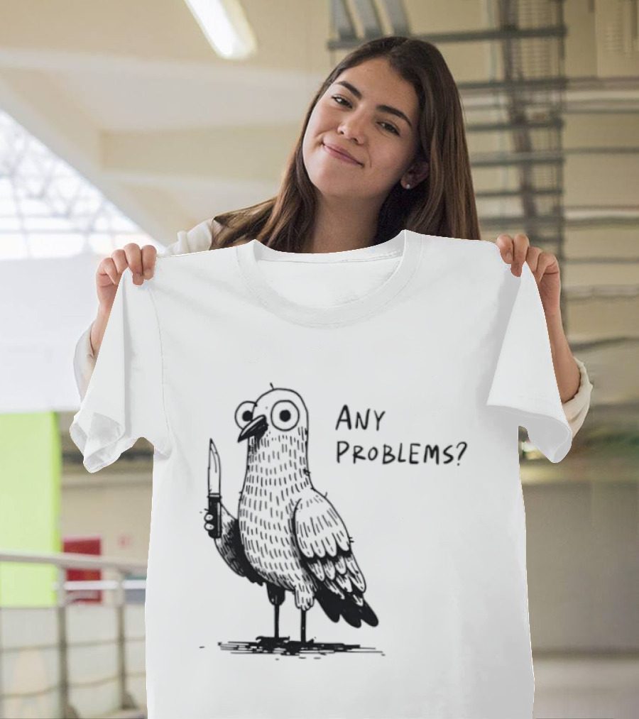 Pigeon With Knife Any Problems Retro Style Black Sketch T-Shirt