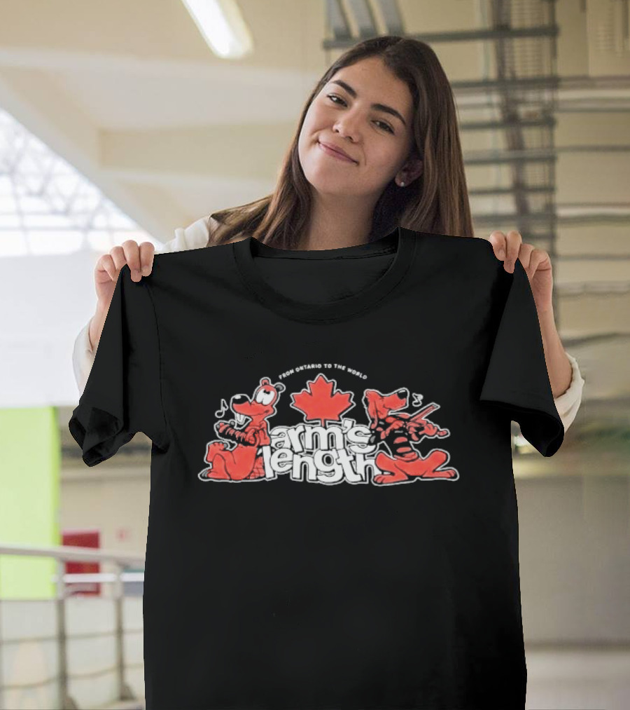 Arm's Length From Ontario To The World Moose Playing Music Canada Maple Leaf T-Shirt