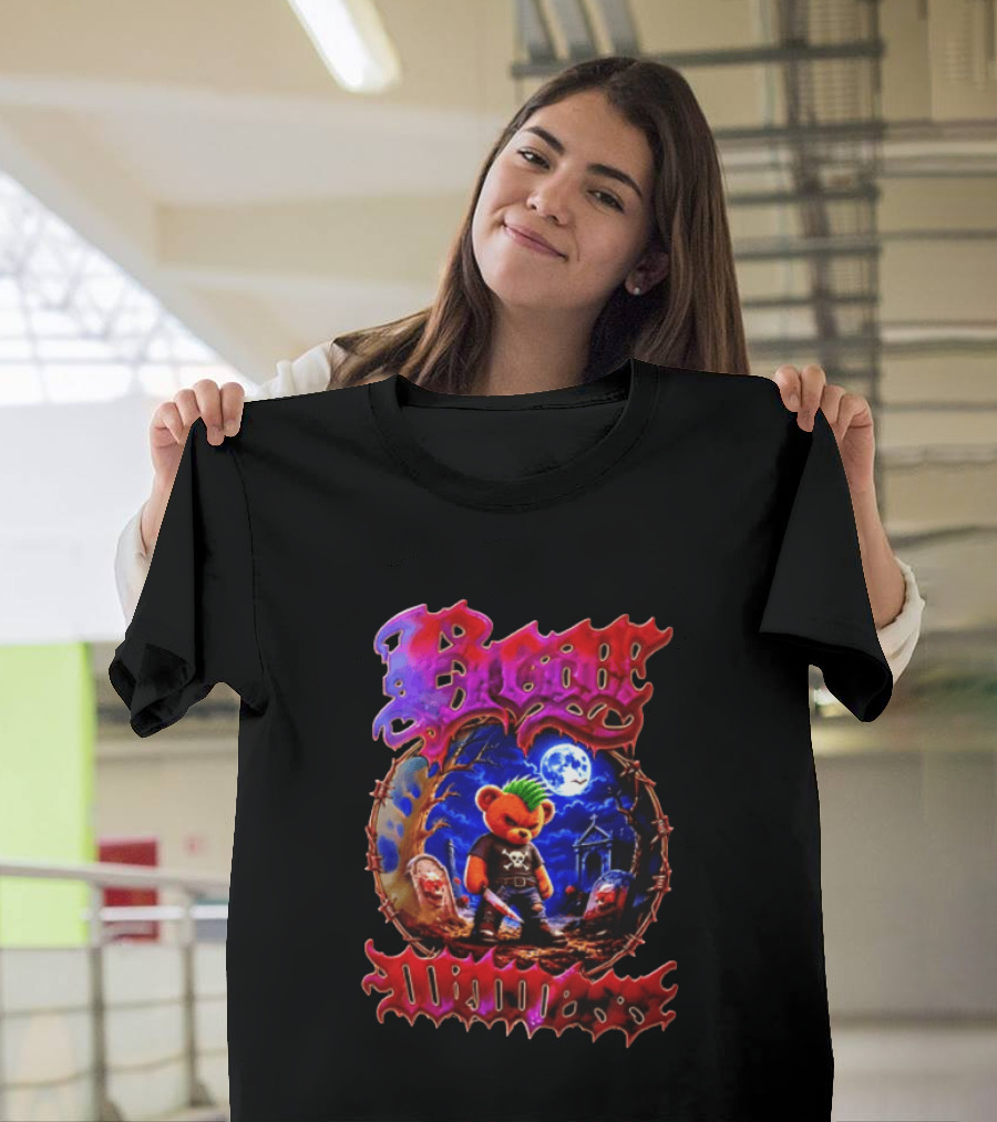 Bear Killers Punk Teddy Bear With Knife And Moonlit Graveyard Scene T-Shirt
