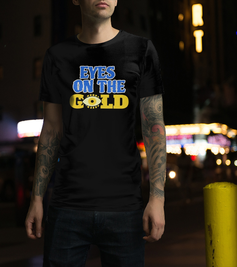 Eyes On The Gold Bold Eye Motif Yellow Blue T-Shirt