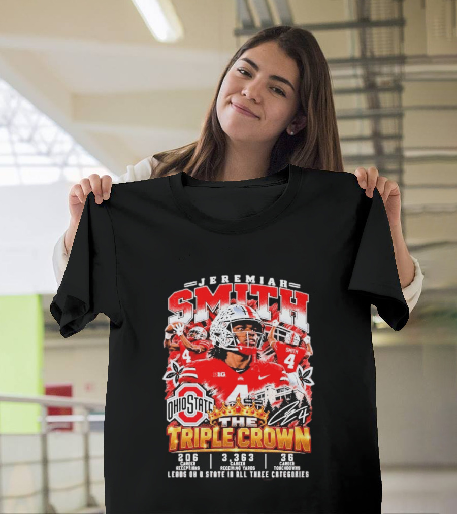 Jeremiah Smith Ohio State Buckeyes The Triple Crown 206 Receptions 3363 Yards 36 Touchdowns T-Shirt