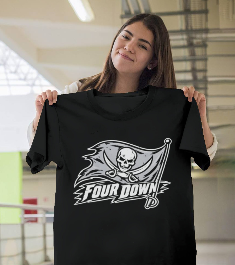 Tampa Bay Buccaneers Four Down Pirate Flag Skull Football T-Shirt