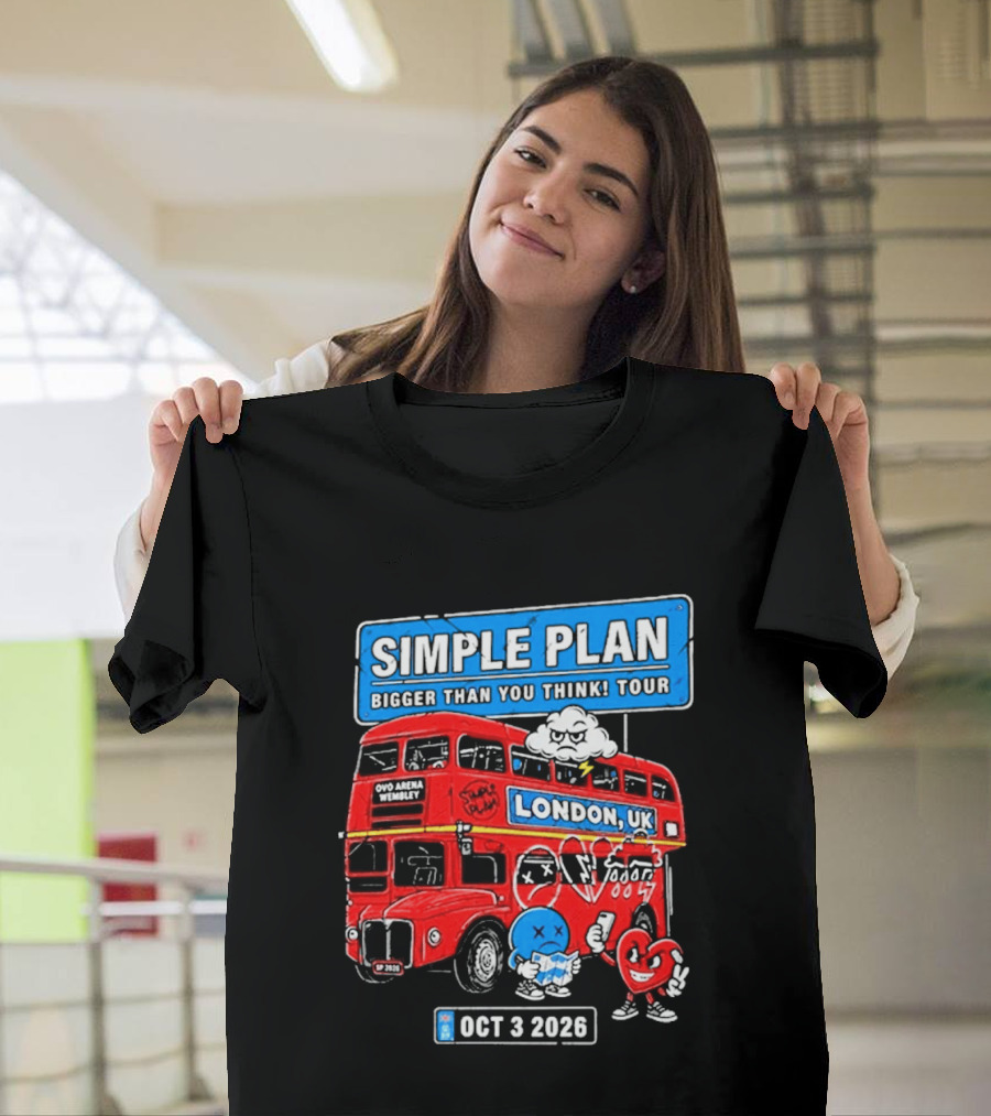 Simple Plan Bigger Than You Think Tour London UK Double Decker Oct 3 2026 T-Shirt