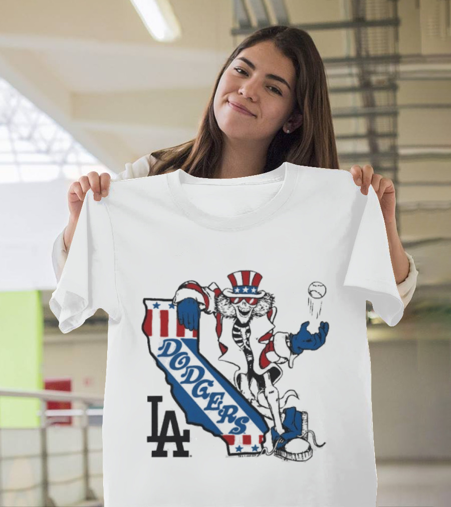 Grateful Dead Los Angeles Dodgers Skeleton Uncle Sam Baseball California LA T-Shirt