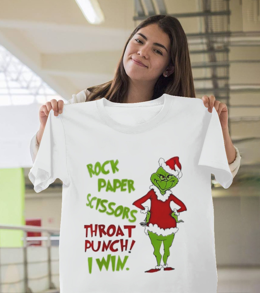 Grinch Rock Paper Scissors Throat Punch I Win Christmas 2026 T-Shirt