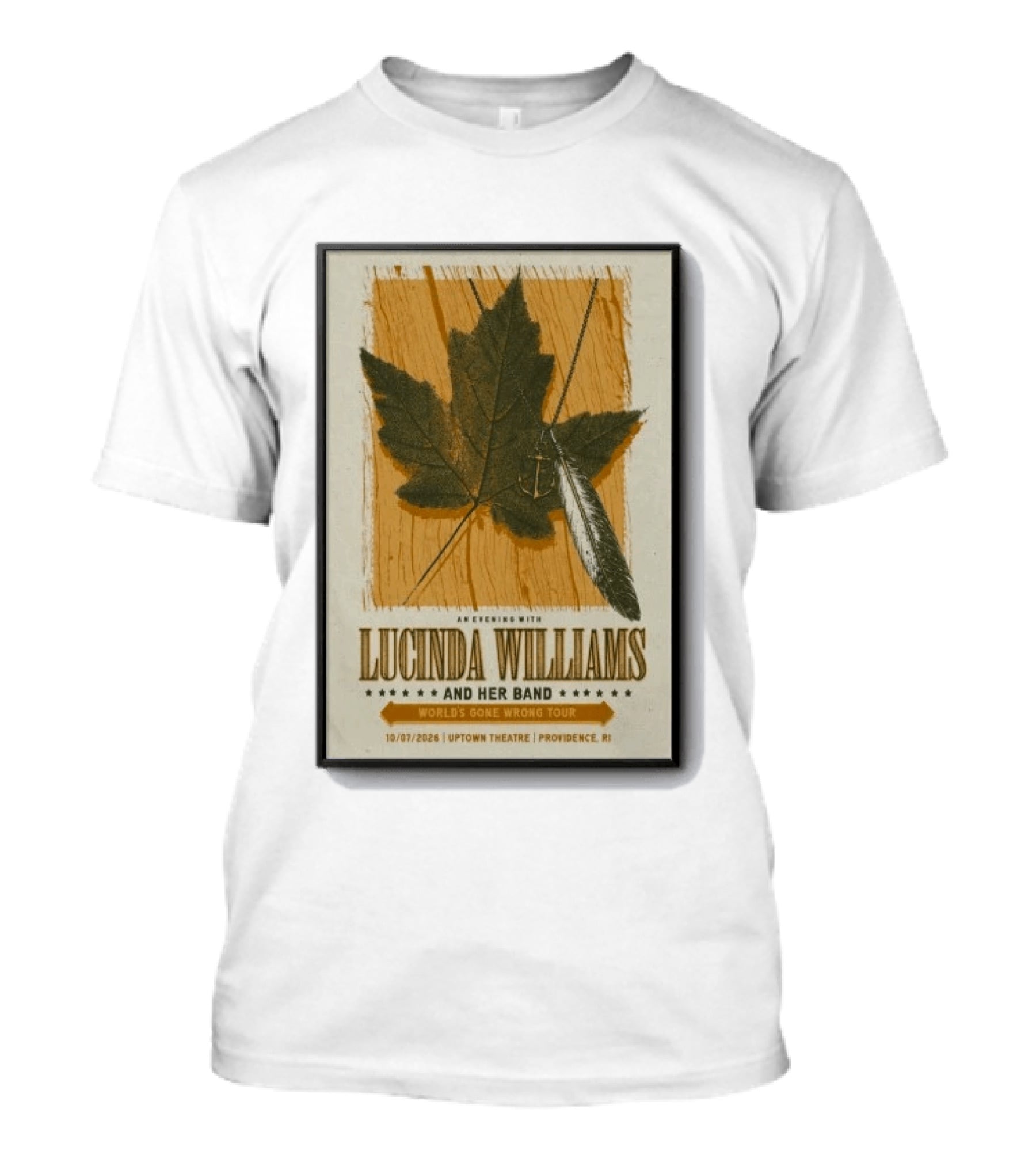An Evening With Lucinda Williams And Her Band World's Gone Wrong Tour 10 7 2026 Uptown Theatre Providence RI Leaf And Feather T-Shirt