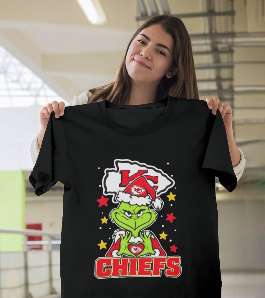 Grinch Heart Love Kansas City Chiefs Christmas Football T-Shirt
