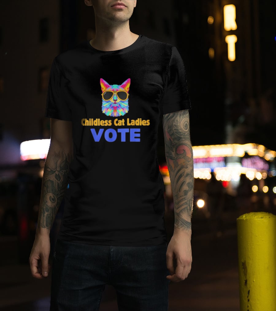 Childless Cat Ladies Vote Colorful Cool Cat Sunglasses T-Shirt