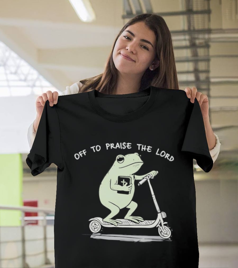 Off To Praise The Lord Frog On Scooter T-Shirt
