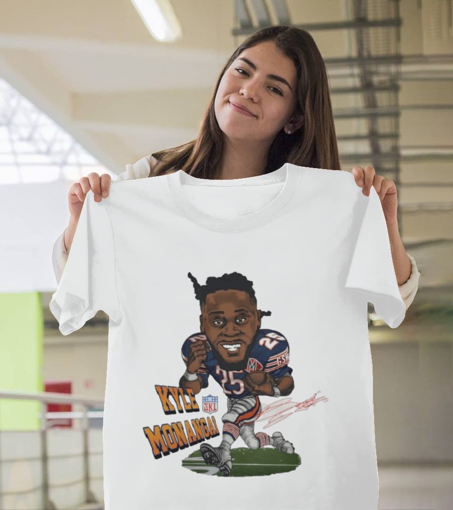 Kyle Monangai No 25 Chicago Bears Caricature Football T-Shirt
