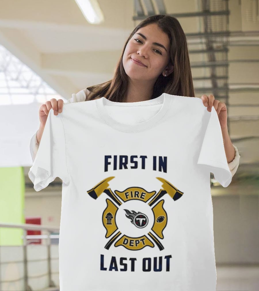 Michigan Wolverines Fire Dept First In Last Out Firefighter Axes T-Shirt