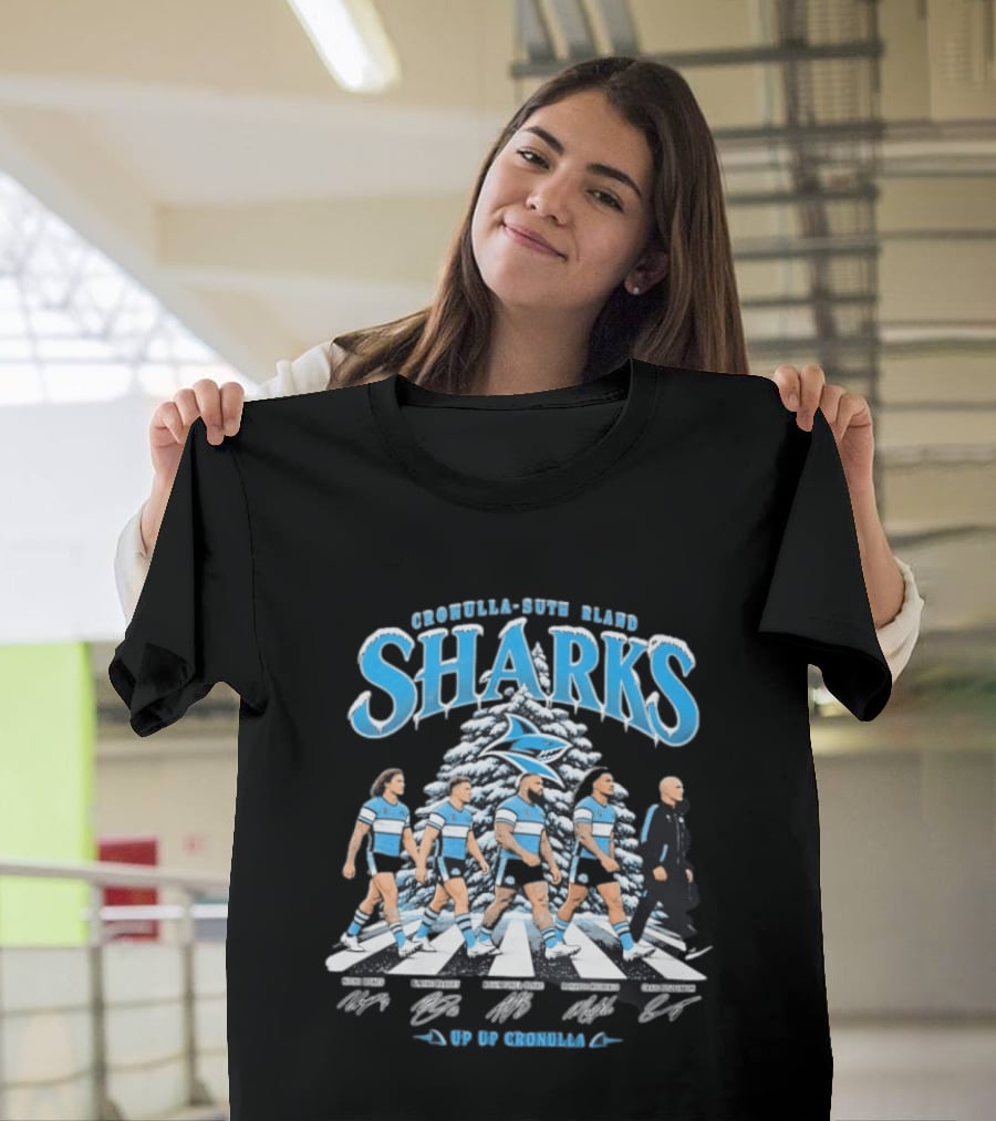 Cronulla Sutherland Sharks Up Up Cronulla Abbey Road Christmas Signatures T-Shirt