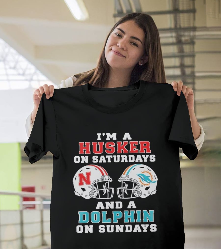 Husker Saturdays And Dolphin Sundays Football Fan Gear T-Shirt