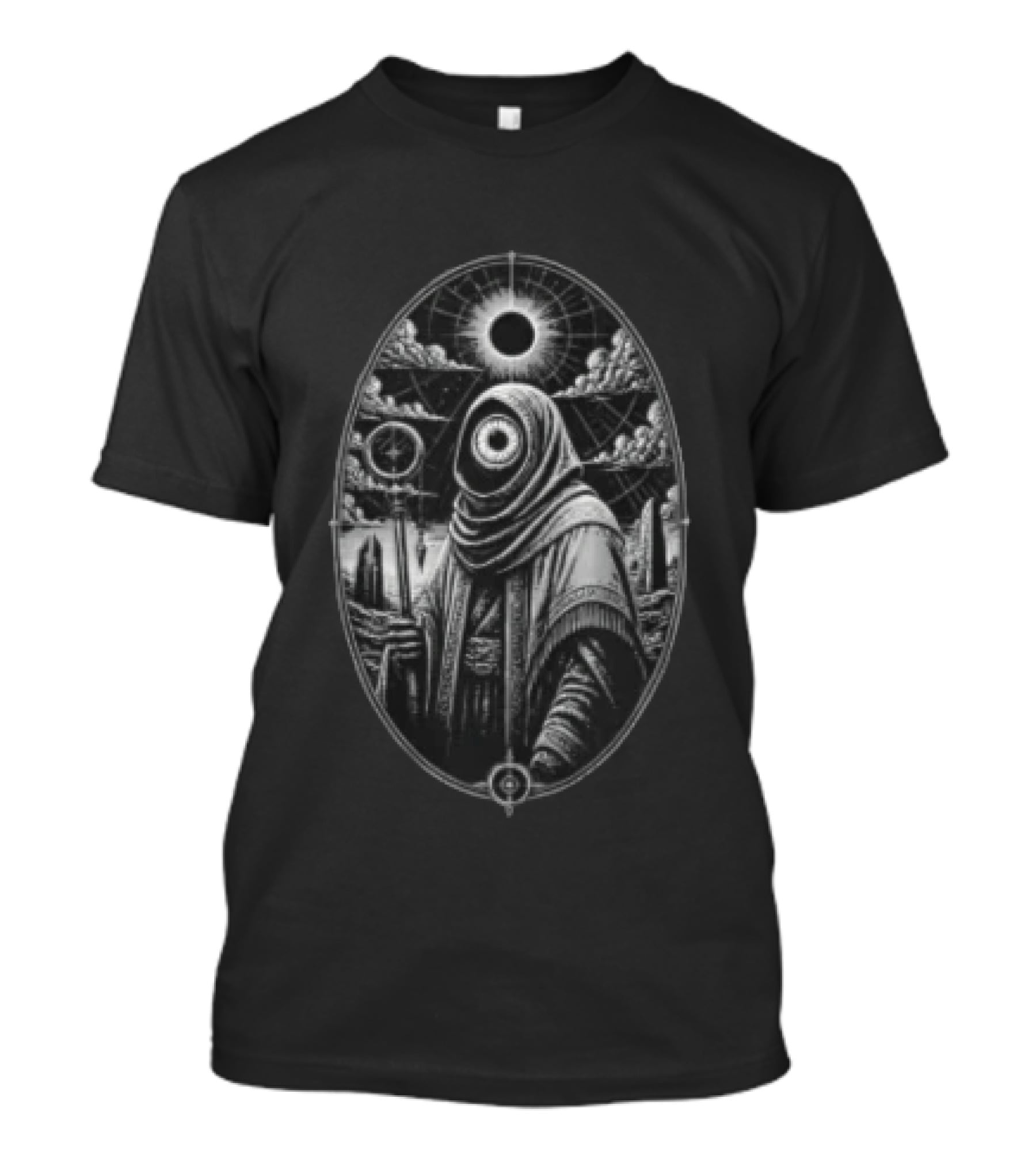 Heck Hooded Figure Single Eye Staff Cosmic Eclipse T-Shirt