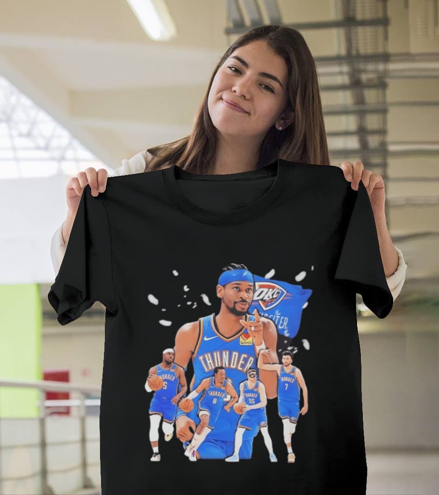 Oklahoma City Thunder 2026 NBA Players Collage With OKC Thunder Logo And Basketball Team Members T-Shirt