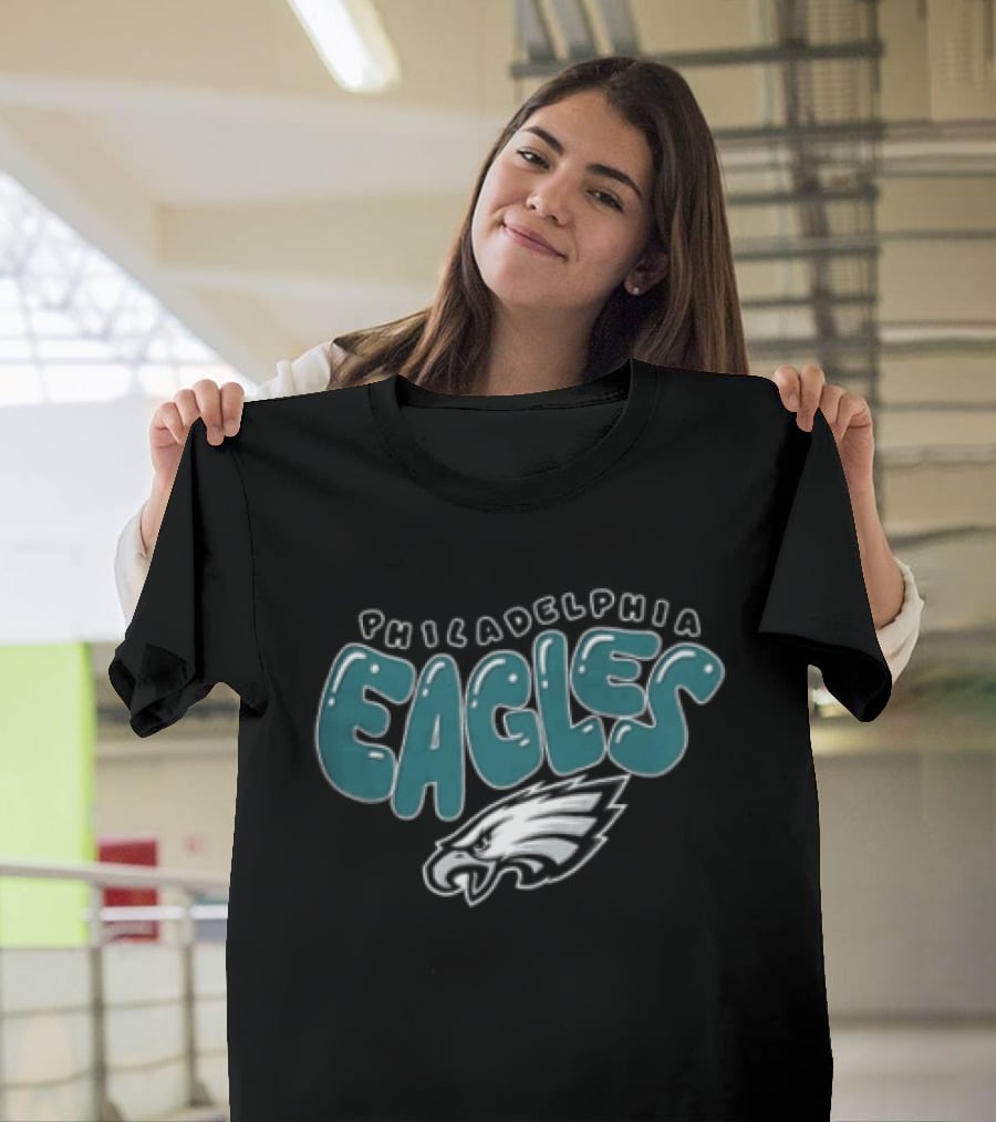 Philadelphia Eagles Bubble Text Eagle Head T-Shirt