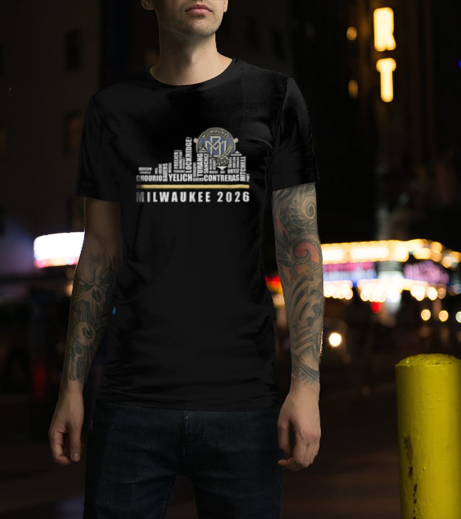 Milwaukee Brewers 2026 Skyline Text Design MLB T-Shirt