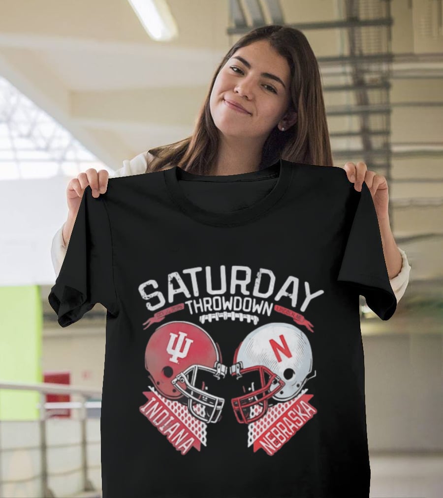 Saturday Throwdown Nebraska Indiana Football Helmet Clash 2026 Lincoln Vs Bloomington T-Shirt