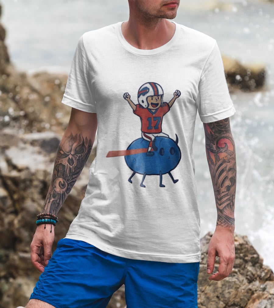 Buffalo Bills Josh Allen 17 Cartoon Character Riding Blue Creature T-Shirt