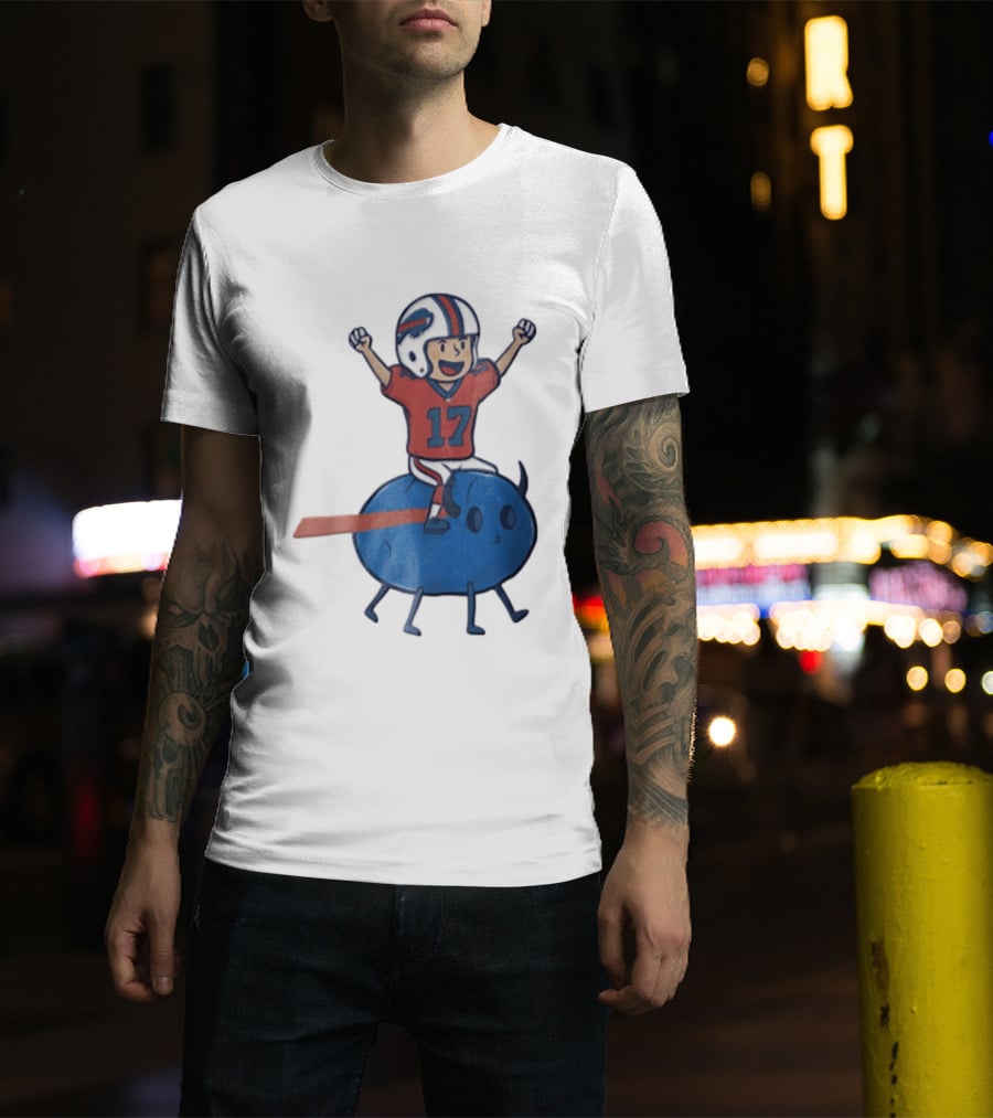 Buffalo Bills Josh Allen 17 Cartoon Character Riding Blue Creature T-Shirt