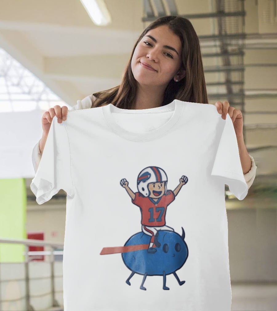 Buffalo Bills Josh Allen 17 Cartoon Character Riding Blue Creature T-Shirt