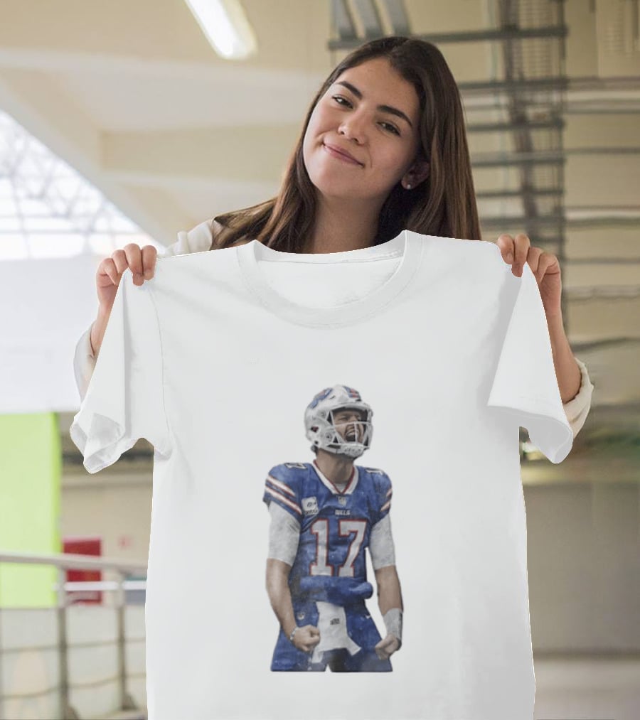 Buffalo Bills Josh Allen 17 Celebrating Football Watercolor T-Shirt