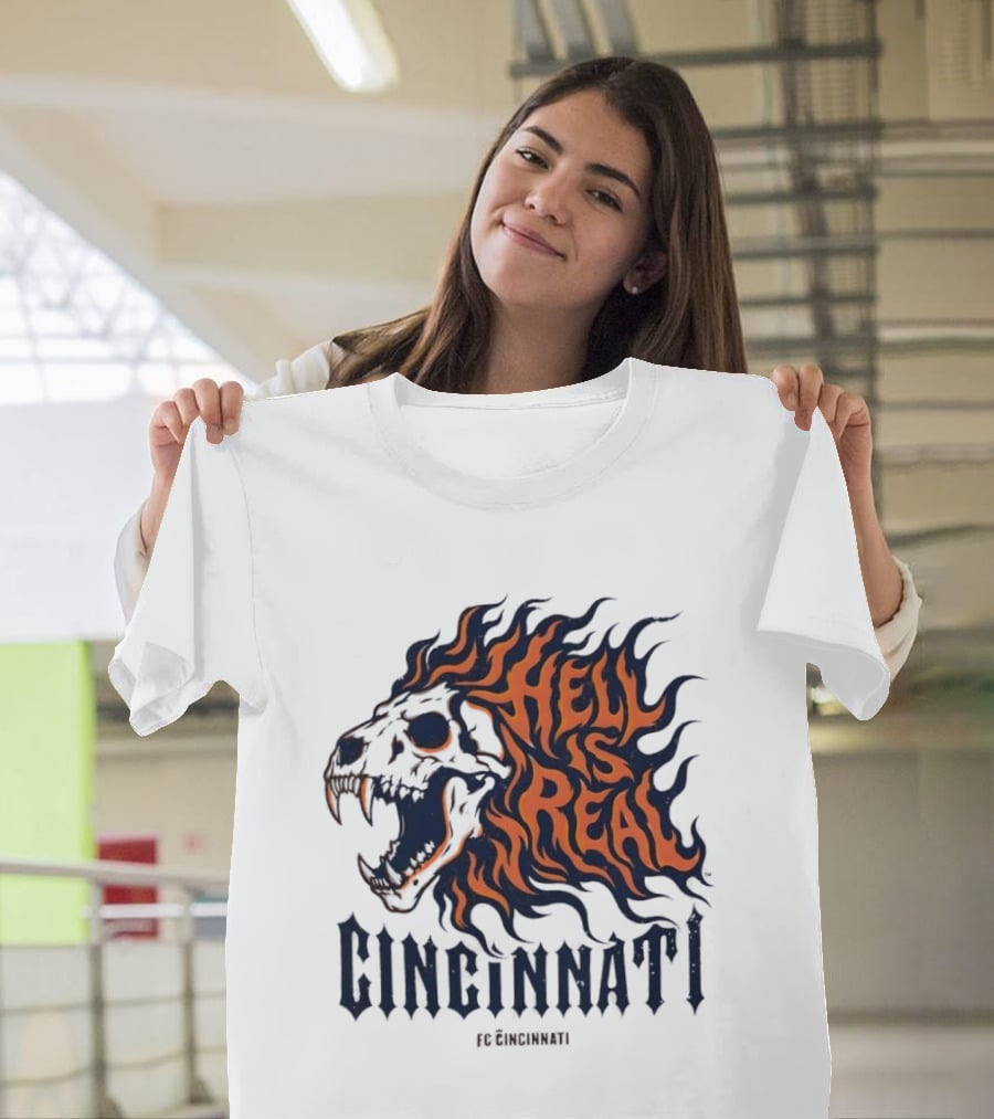 FC Cincinnati Lion Skull Hell Is Real Flames Roaring Fire T-Shirt