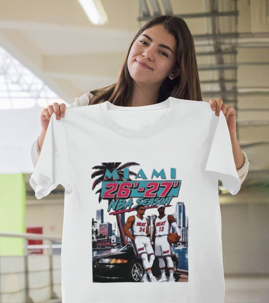Miami Heat 26 27 NBA Season Palm Trees Skyline Players T-Shirt