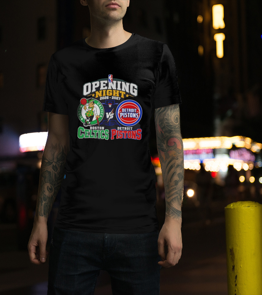 Boston Celtics Vs Detroit Pistons NBA Opening Night 2026 2027 Matchup Logos And Teams T-Shirt