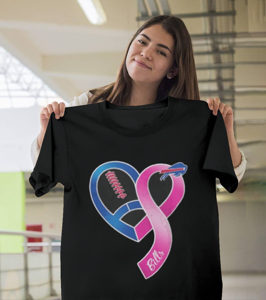 Buffalo Bills Heart Shaped Football Pink Ribbon T-Shirt