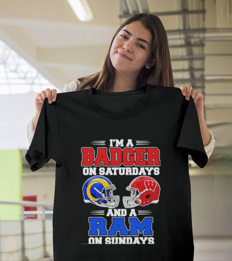 I'm A Badger On Saturdays And A Ram On Sundays Sports Fan Helmets T-Shirt