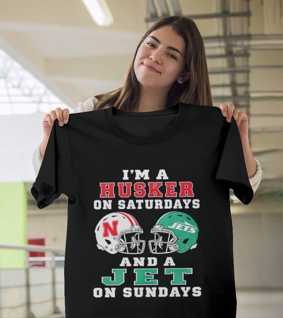 I'm A Husker On Saturdays Nebraska Fan And A Jet On Sundays New York Supporter Football Helmets T-Shirt