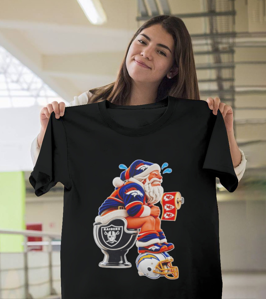 Denver Broncos Santa Claus Raiders Toilet Chiefs Paper Chargers Helmet T-Shirt