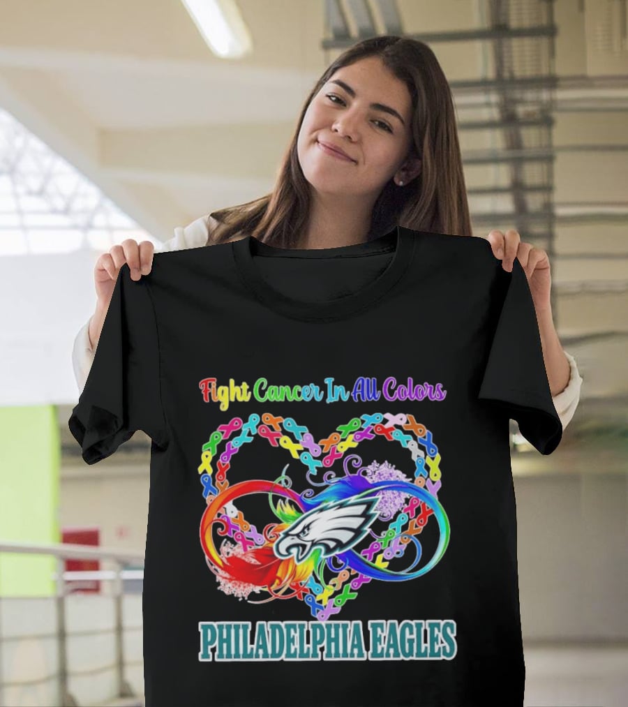 Philadelphia Eagles Fight Cancer In All Colors Heart Ribbons T-Shirt