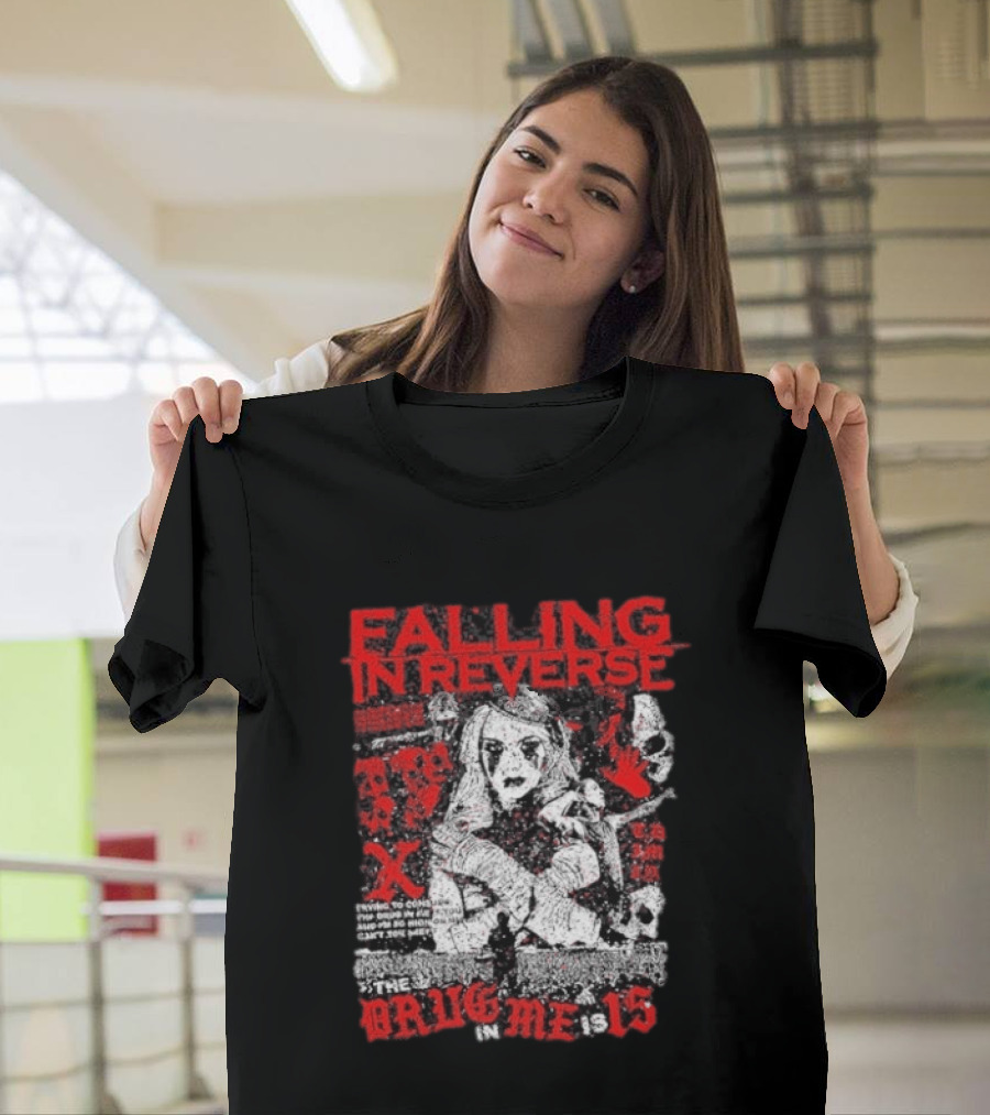 Falling In Reverse The Drug In Me Is 15 Anniversary Punk Gothic Red Text And Illustrations T-Shirt