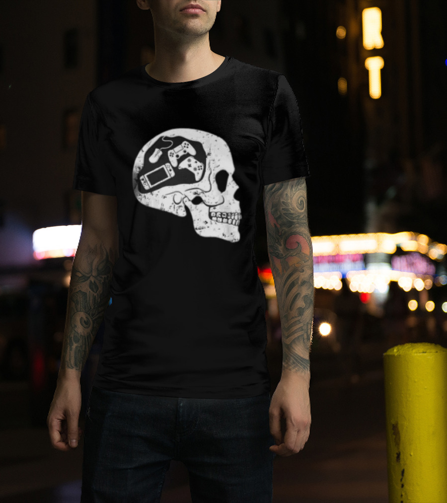 Skull Brain Gaming Controllers Mouse Video Game Lovers T-Shirt