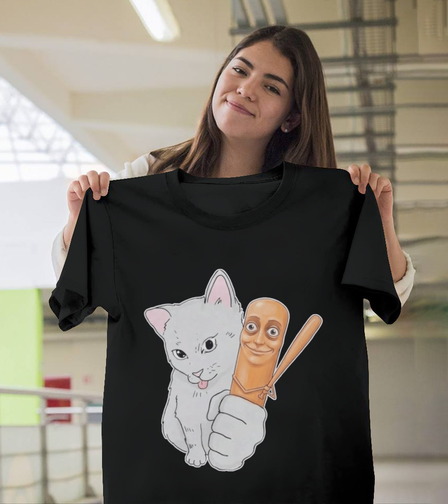 Gray Cat With Smiling Baseball Bat T-Shirt