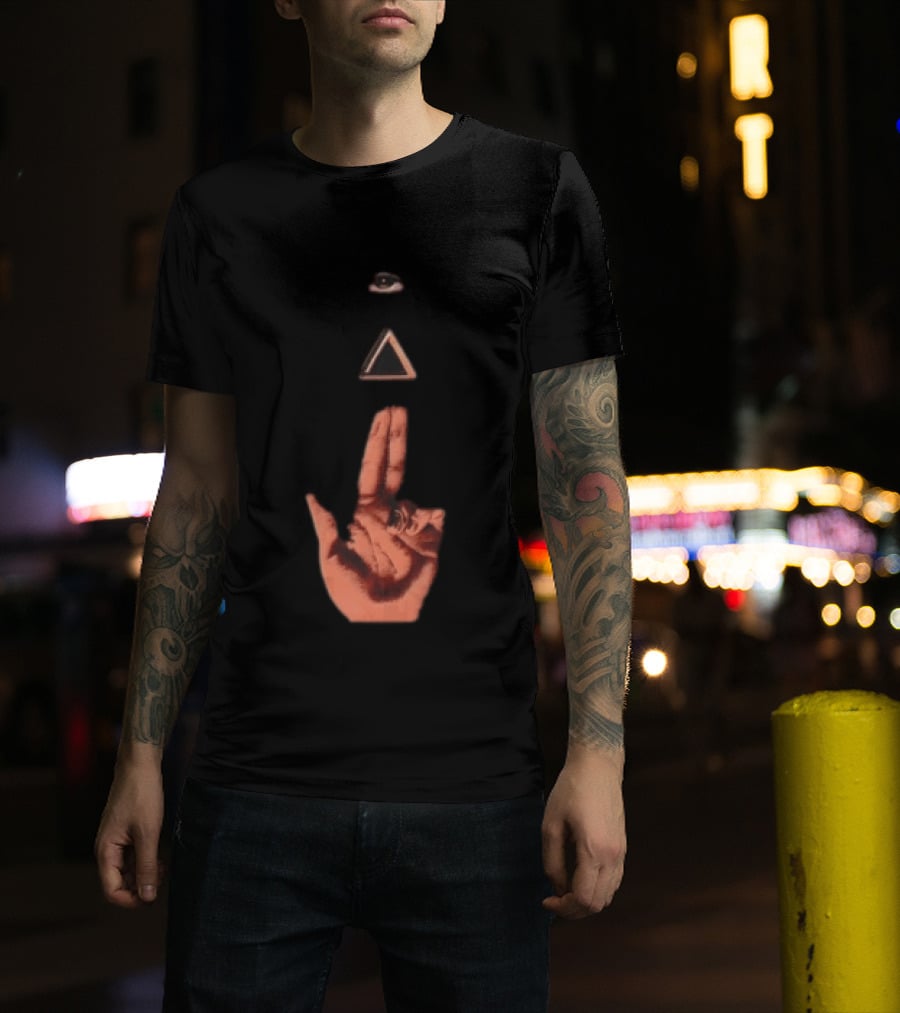 Hand Making Gun Gesture With Pyramid Eye T-Shirt